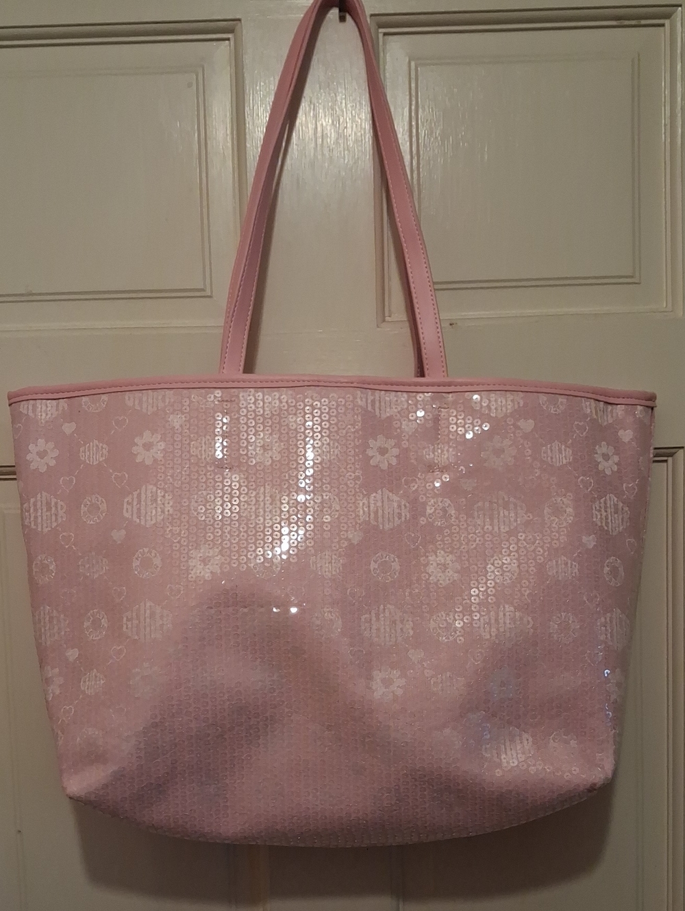 Kurt Geiger Light Pink Sequin Tote With Matching Pouch. - Picture 5 of 7
